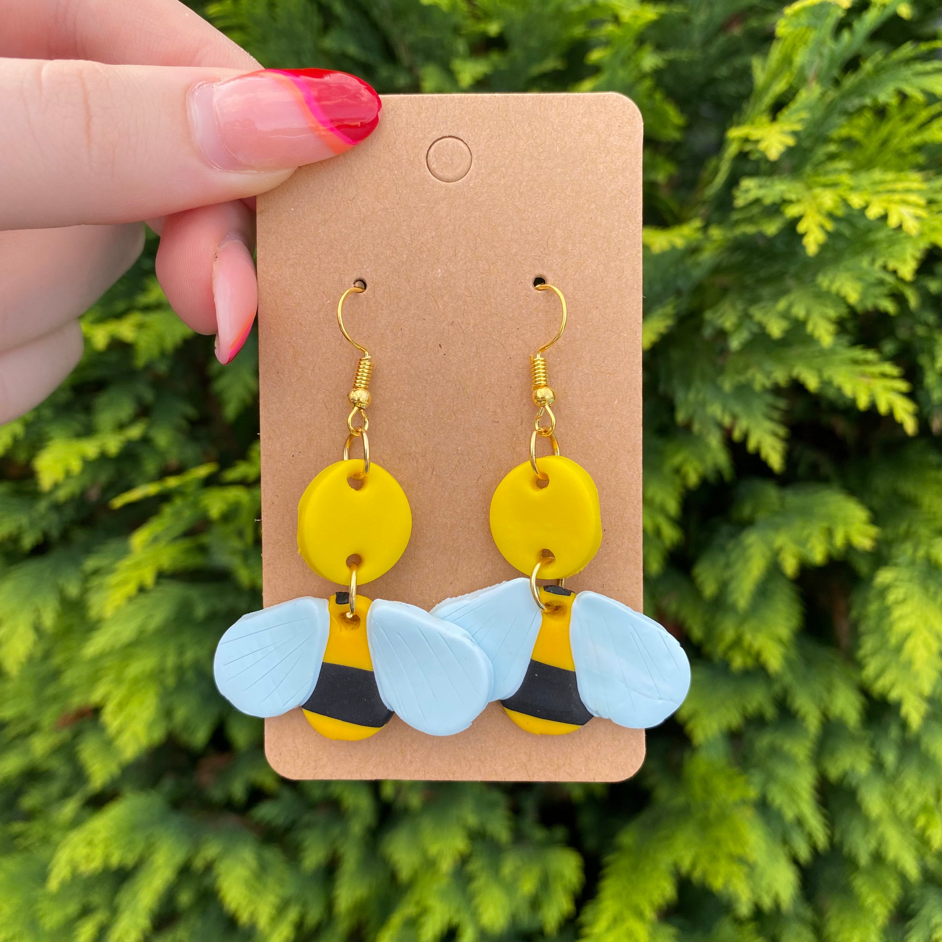 Bee polymer clay earrings deals