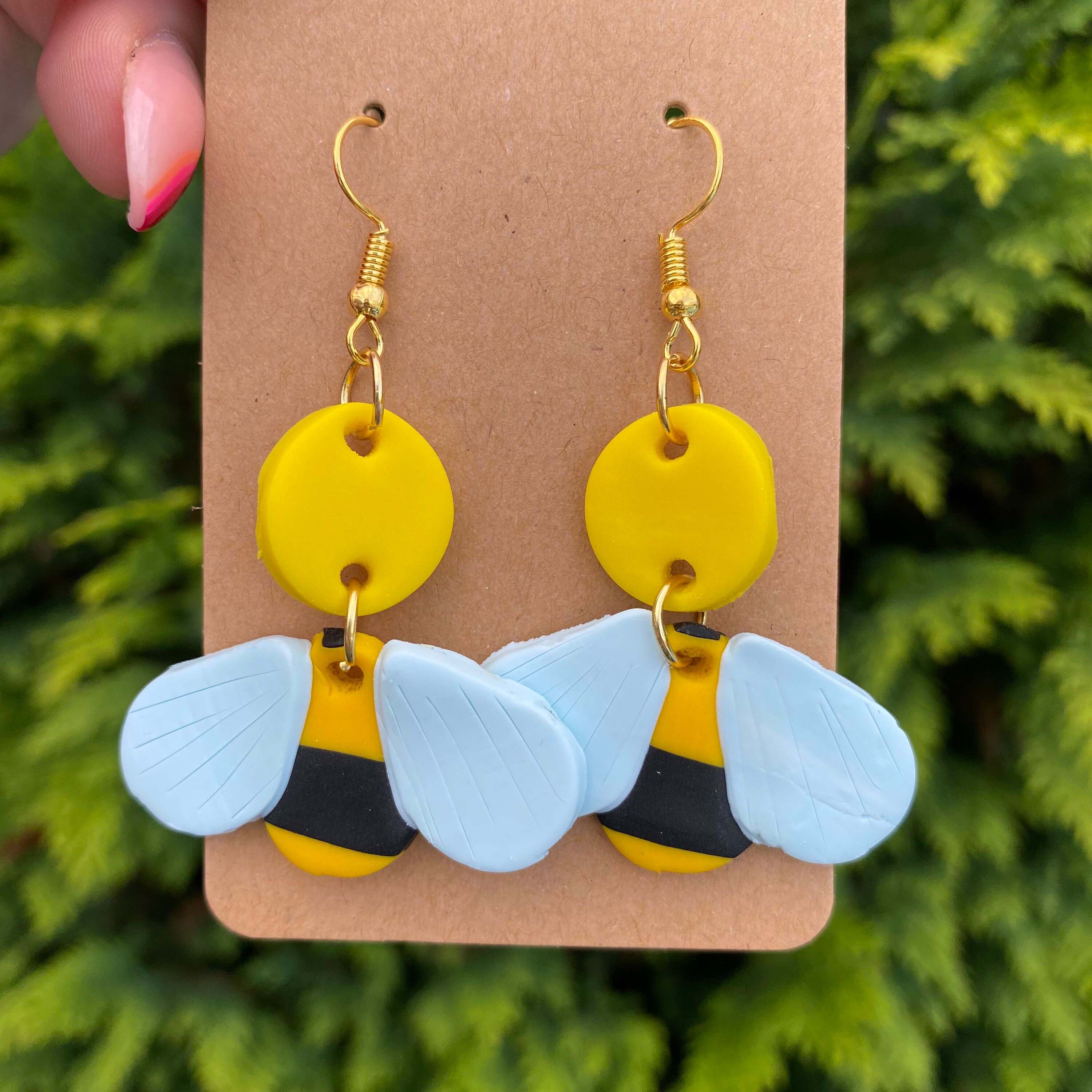 Yellow and Black Handmade Polymer Clay Bee Earrings Valentine's