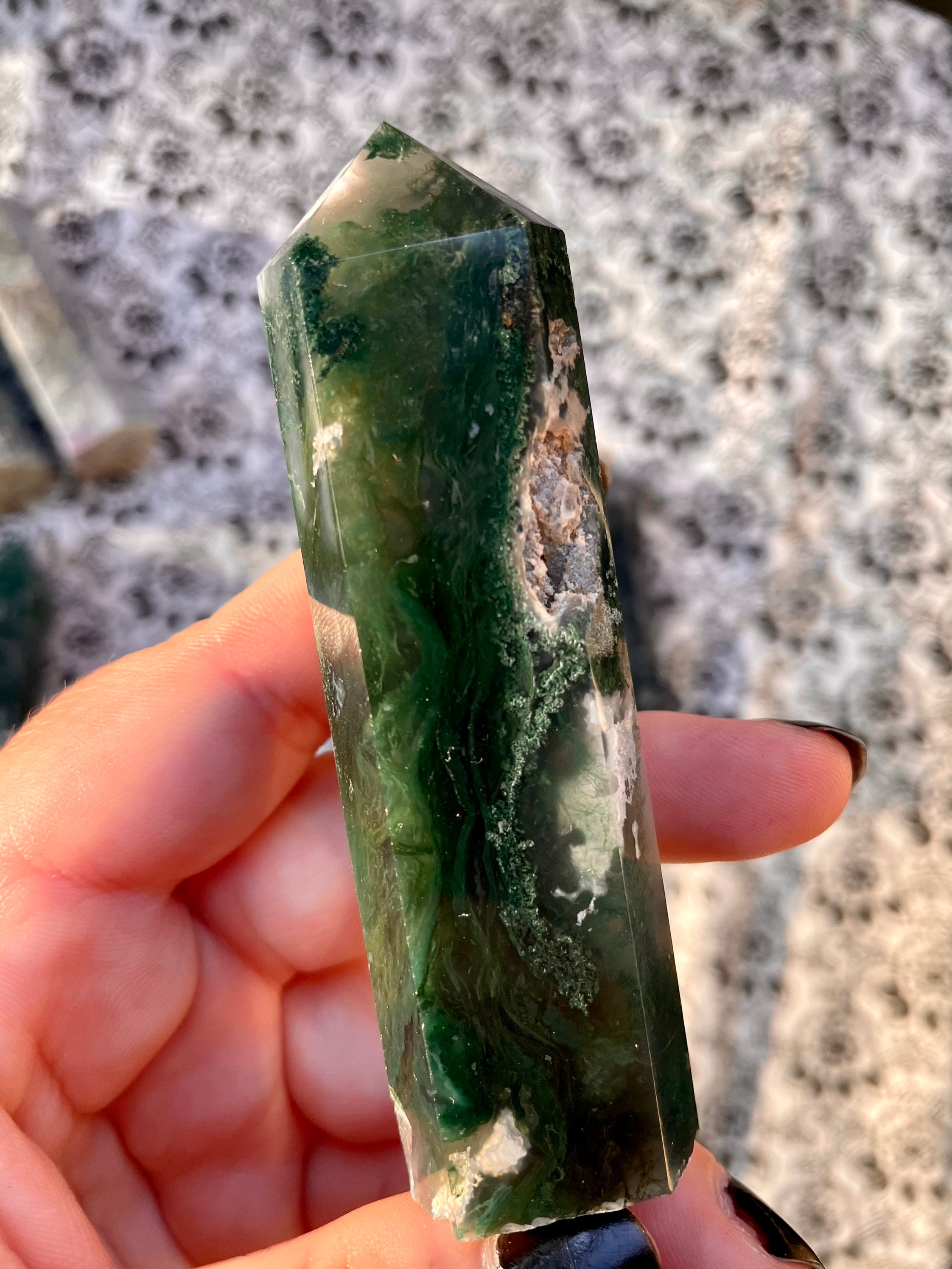 Deep Dark Moss Agate Tower Moss Agate Point Crystal Gift | Etsy