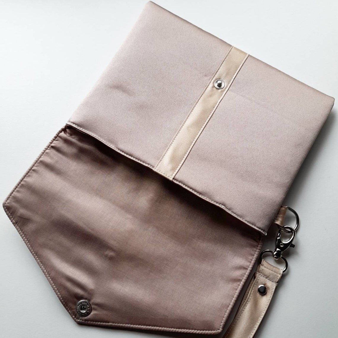 Beige Clutch Bag Studded Satin Wristlet Etsy