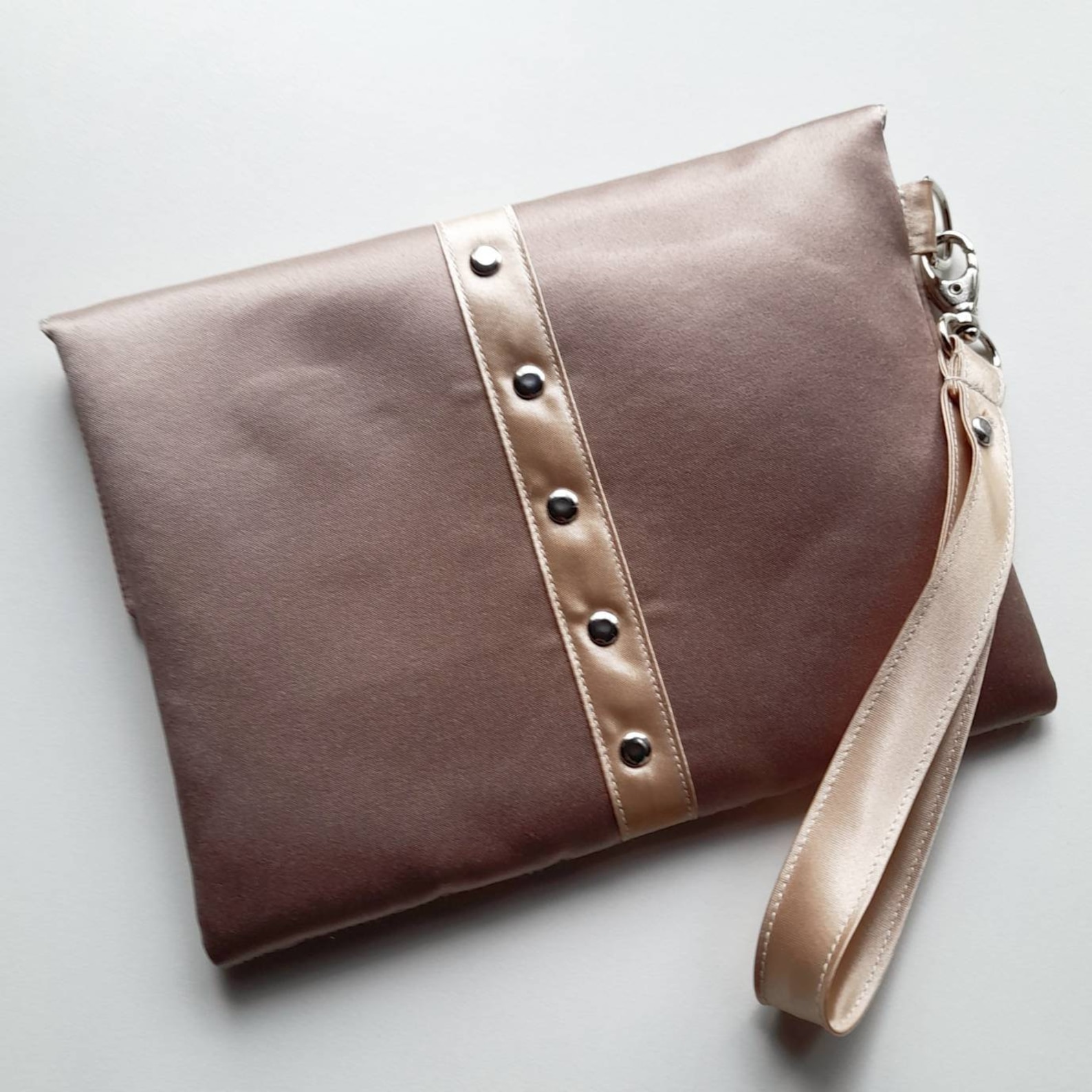 Beige Clutch Bag Studded Satin Wristlet Etsy