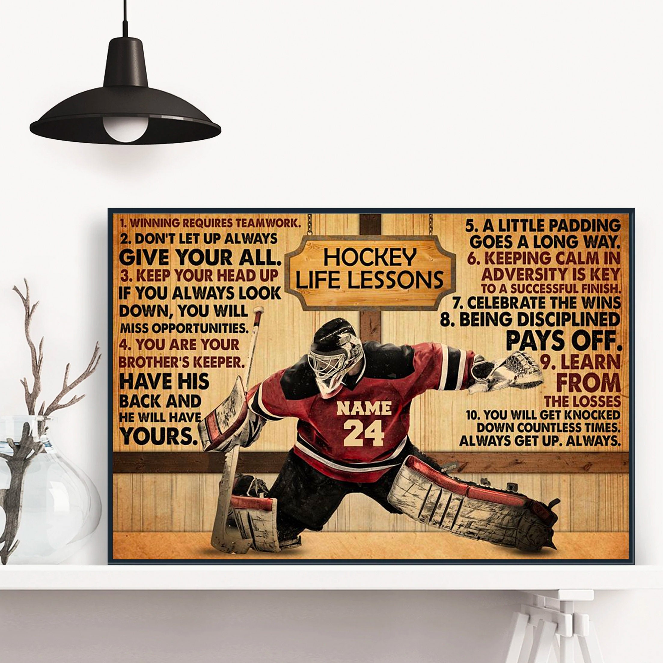 Personalized Hockey Life Lessons Poster, Vintage Hockey Poster, Custom Name  Hock