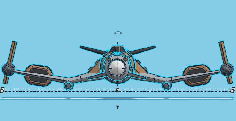 May include: A futuristic, cartoon-style spaceship with a gray and brown color scheme. The spaceship has two large, round engines on either side and a central cockpit with a large, round window.