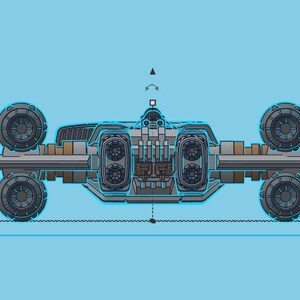 May include: A gray spaceship with a long, thin body and four large, round engines. The spaceship has a detailed design with multiple compartments and a central cockpit.