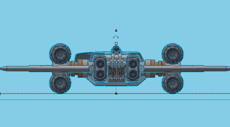 May include: A gray spaceship with a long, thin body and four large, round engines. The spaceship has a detailed design with multiple compartments and a central cockpit.