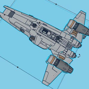 May include: A white and gray spaceship with multiple engines and a detailed interior. The spaceship is viewed from above.