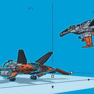 Puede incluir: Dos ilustraciones estilizadas de aviones de combate a reacci&oacute;n sobre un fondo azul brillante. Los aviones son principalmente de color naranja, gris y negro, con dise&ntilde;os detallados de alas y fuselaje. Un avi&oacute;n est&aacute; en el suelo, el otro en vuelo.