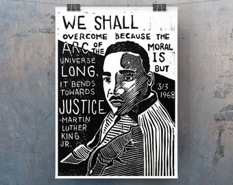 MLK Quote, We Shall Overcome, Linocut Print, Martin Luther King Jr. Quote, Inspirational Wall Art, Linocut Relief Print, Black Lives Matter