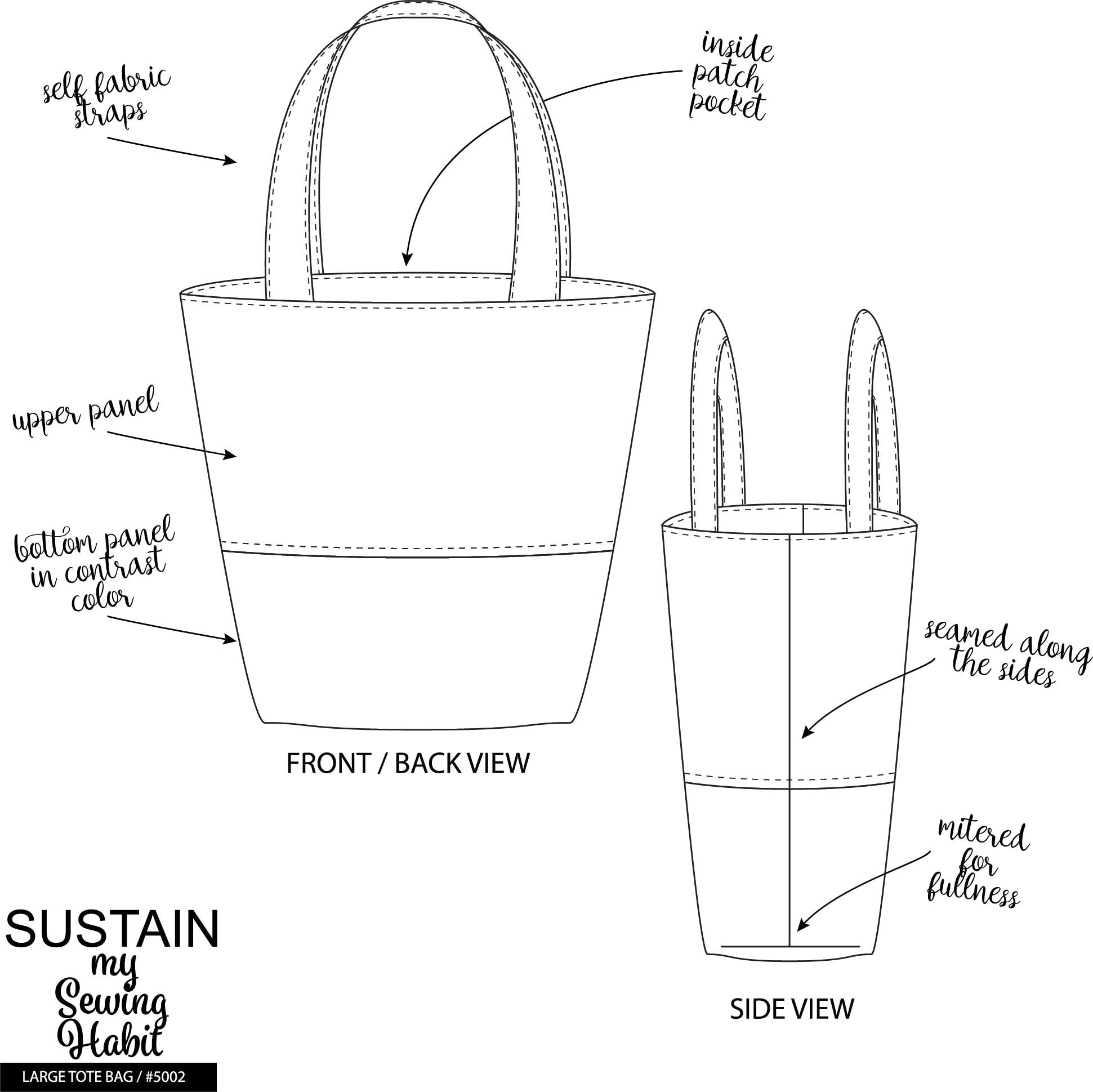 Large Tote Bag PDF Sewing Pattern Digital Instant Download Etsy