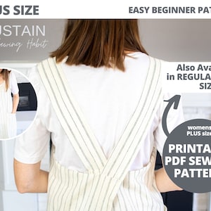 PLUS SIZE Cross Back Apron with Round Neck | PDF Sewing Pattern | Womens Pinafore | Instant Download | Print at Home | Plus Size
