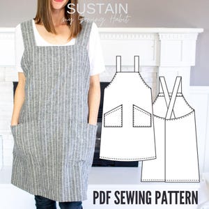 PLUS SIZE Cross Back Apron with Square Neck | PDF Sewing Pattern | Womens Pinafore | Multi Use Apron | Instant Download | Print at Home
