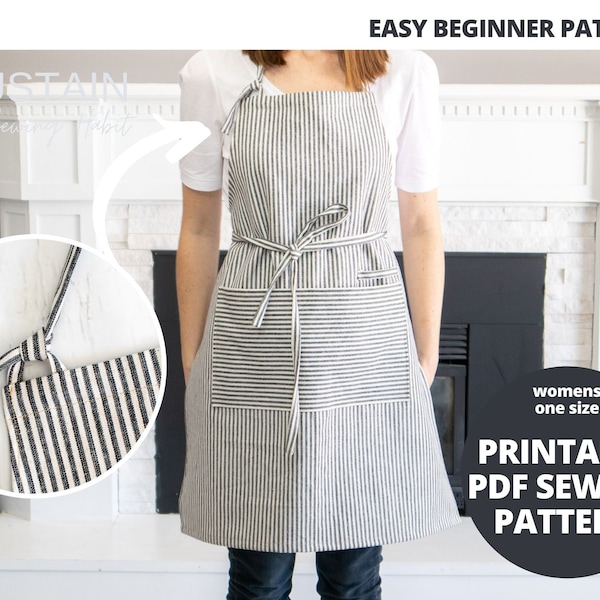 Delantal de cocina moderno / Patrón de costura en PDF / Descarga digital instantánea / Impresión en casa / Delantal unisex / Talla única / Patrón de delantal para él y para ella