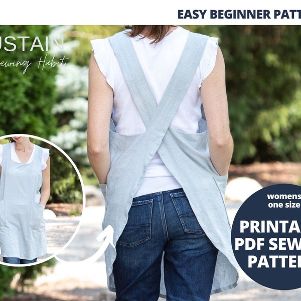 Cross Back Apron with Round Neck | PDF Sewing Pattern | Womens Pinafore | Instant Download | Print at Home | Regular Size