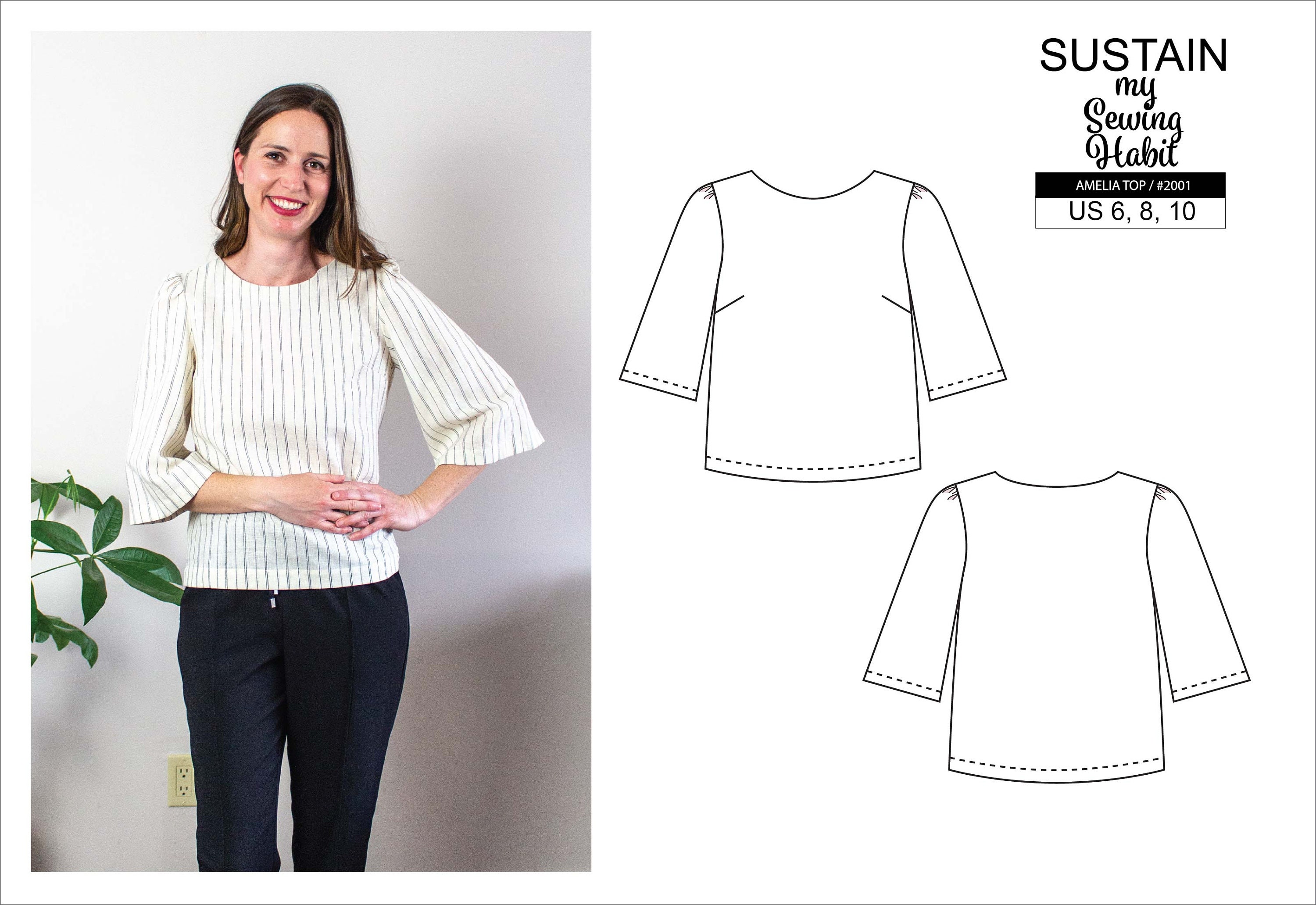 Women's 3/4 Length Sleeve Top / PDF Sewing Pattern / Etsy