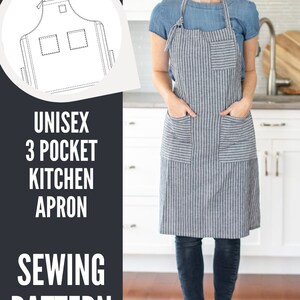 3-Pocket Kitchen Apron Unisex Apron Pattern PDF Sewing Patterns Digital Instant Download Classic Apron One Size Fits Most image 8