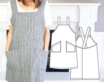 Cross Back Apron with Square Neck | PDF Sewing Pattern | Womens Pinafore | Instant Download | Print at Home | REGULAR ADULT Size