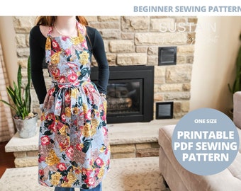 Gathered Apron with Bib | PDF Sewing Pattern | Digital Instant Download | Print at Home | One Size | Kitchen Apron with Gathered Skirt