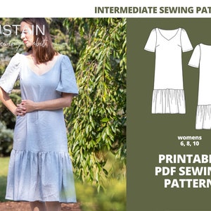 Women&#39;s Mid-Maxi Dress | PDF Sewing Pattern | Sweetheart Neckline | Digital Instant Download | Print at Home | US6,8,10