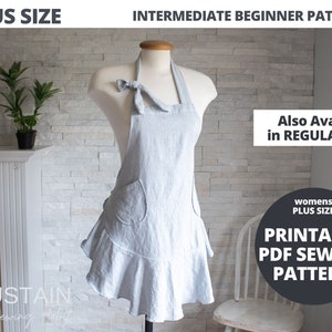 Women's Ruffled Apron | Plus Size Apron | PDF Sewing Pattern | Digital Instant Download | Print at Home