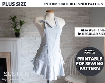 Women's Ruffled Apron | Plus Size Apron | PDF Sewing Pattern | Digital Instant Download | Print at Home