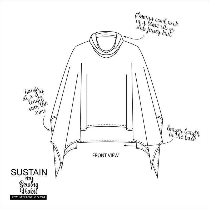 Cowl Neck Poncho | PDF Sewing Pattern | Easy to Wear | Comfort and Style | Instant Download | Print at Home | ONE SIZE image 3