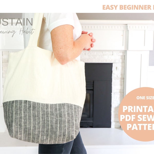 Reusable Shopping Bag | PDF Sewing Pattern | Digital Instant Download | Print at Home | Standard Size Cloth Bag