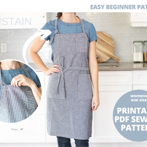 3-Pocket Kitchen Apron Unisex Apron Pattern PDF Sewing Patterns Digital Instant Download Classic Apron One Size Fits Most image 1