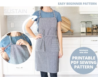 3-Pocket Kitchen Apron | Unisex Apron Pattern | PDF Sewing Patterns | Digital Instant Download | Classic Apron | One Size Fits Most