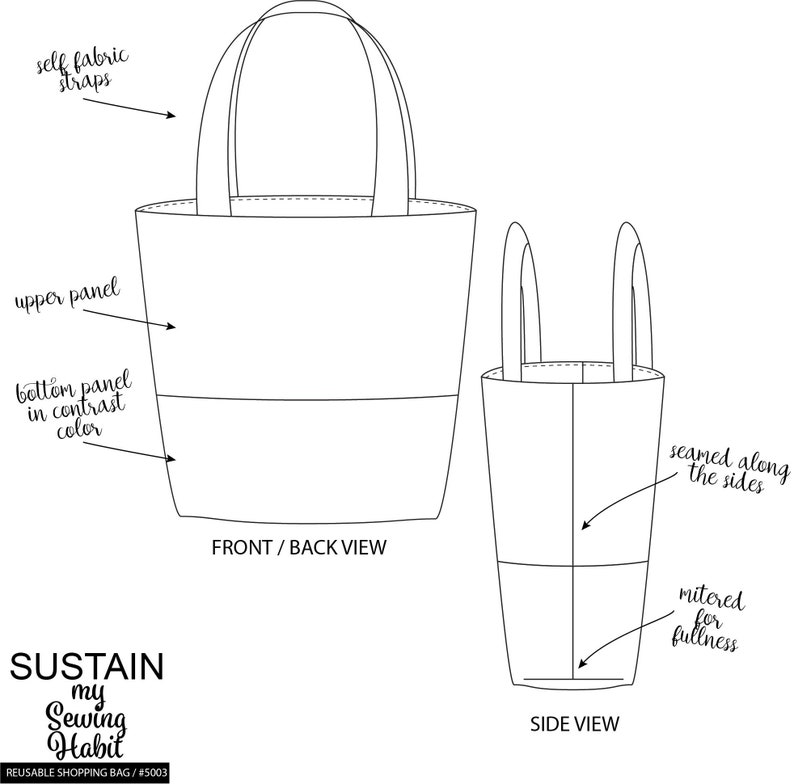 Reusable Shopping Bag PDF Sewing Pattern Digital Instant Etsy