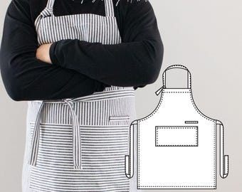 Modern Unisex Apron Sewing Pattern | Adjustable Strap, Waist Pocket (PDF Download)