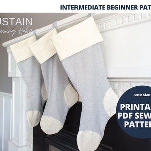 Christmas Stocking | PDF Sewing Pattern | Holiday Decor for Fireplace Mantel | Instant Download | Print at Home | One Size