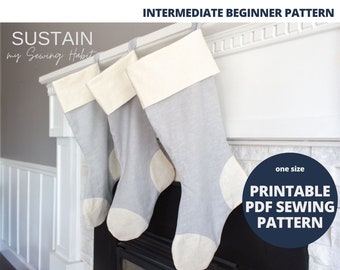 Christmas Stocking | PDF Sewing Pattern | Holiday Decor for Fireplace Mantel | Instant Download | Print at Home | One Size
