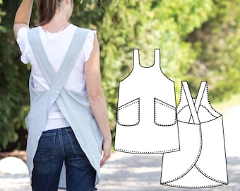 Cross Back Apron with Round Neck | PDF Sewing Pattern | Womens Pinafore | Instant Download | Print at Home | Regular Size