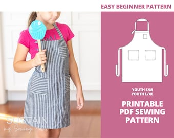 3-Pocket Kid's Apron | Youth Apron Pattern | 2 Sizes | PDF Sewing Patterns | Digital Instant Download | Little Helper Kitchen Apron