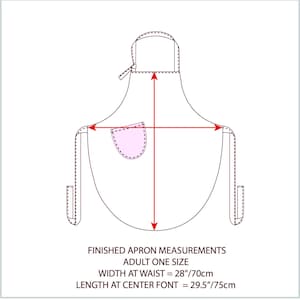 May include: A black and white line drawing of an apron with a pocket. The apron is 70 cm wide and 75 cm long.