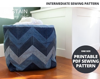 Herringbone Storage Cube | PDF Sewing Pattern | Instant Download | Fits Standard Storage Cubes | Upcycle Sewing Pattern | Repurposed Jeans