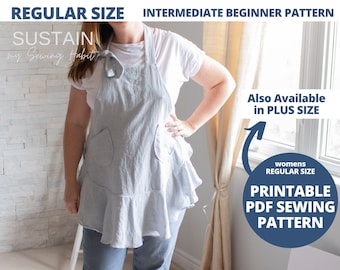 Women's Kitchen Apron with Ruffles / PDF Sewing Pattern / Digital Instant Download / Print at Home