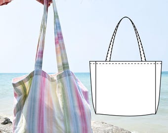 Naaipatroon voor een strandtas (PDF) | Grote tas met trekkoord (digitale download)
