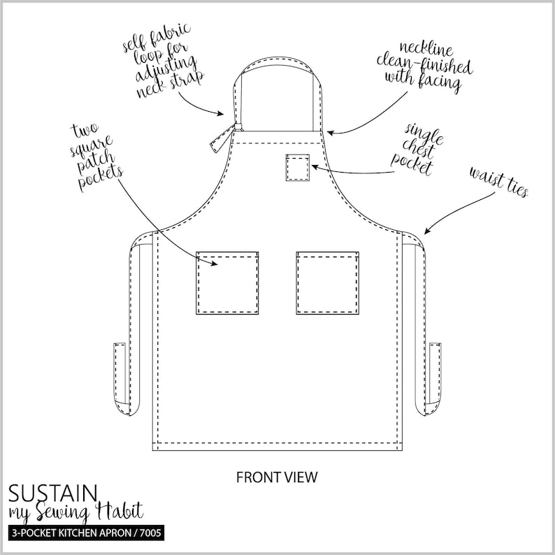Pocket Apron Pattern 3-pocket Kitchen Apron | Unisex Apron Pattern | PDF Sewing Patterns ...