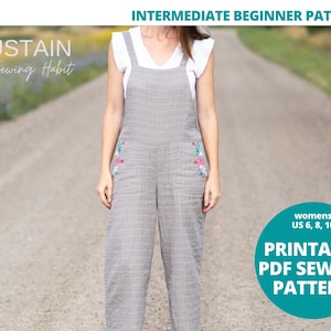 Womens Casual Overalls | PDF Sewing Pattern | 3/4 Length Pant | Instant Download | Print at Home | US6,8,10