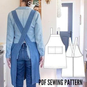 Low Cross Back Apron | PDF Sewing Pattern | Pinafore Apron | Instant Download | Print at Home | One Size