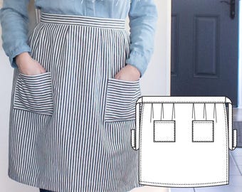 Falten Halbschürze | PDF Schnittmuster | Sofortiger digitaler Download | Drucken Sie zu Hause | Einheitsgröße | Damen Küchen Halb Schürze mit Taschen