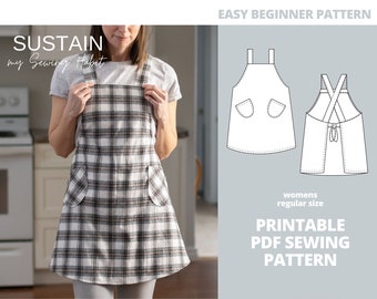 Cross Back Apron | Mid-Thigh Apron Length | PDF Sewing Pattern | Womens Apron | Instant Download | Print at Home | Regular Size