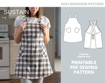 Cross Back Apron | Mid-Thigh Apron Length | PDF Sewing Pattern | Womens Apron | Instant Download | Print at Home | Regular Size