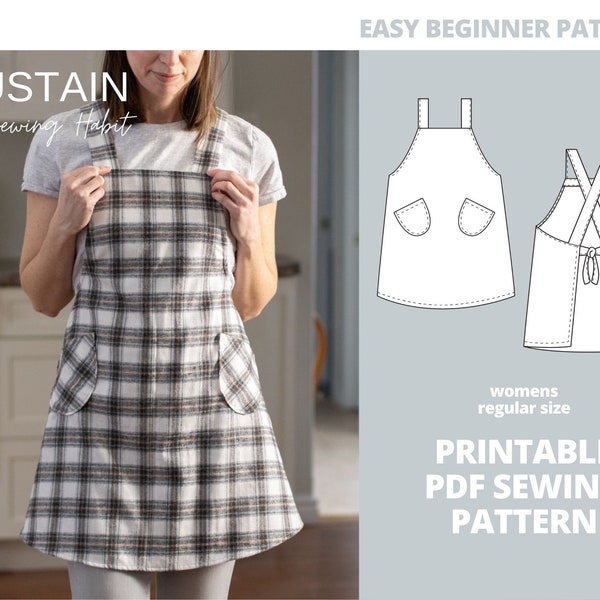 Cross Back Apron | Mid-Thigh Apron Length | PDF Sewing Pattern | Womens Apron | Instant Download | Print at Home | Regular Size