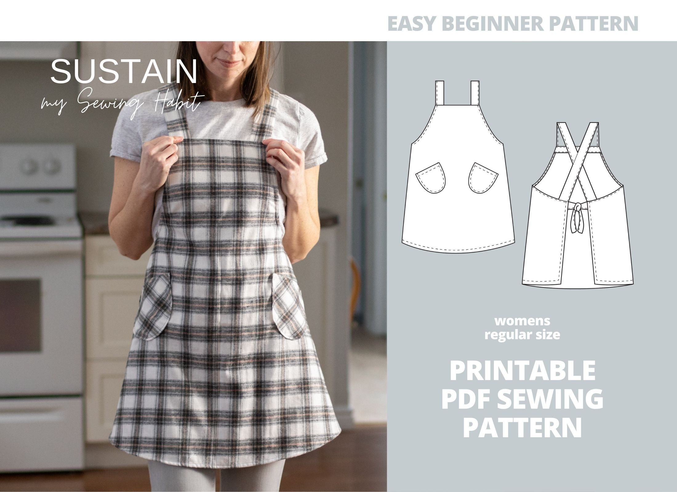 Apron Pattern PDF for Women / Pinafore Sewing Patterns / Instant Download  Tutorialsizes XXS-5XL/00-34 US 