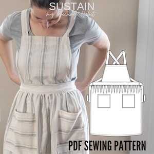 Gathered Pinafore Apron | PDF Sewing Pattern | Digital Instant Download | Print at Home | One Size | Kitchen Apron with Cross Back Straps