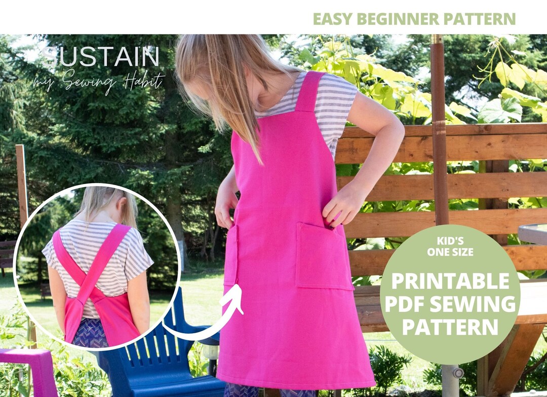 Kid's Cross Back Apron With Square Neck PDF Sewing Pattern Child's