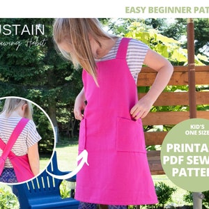 Kid&#39;s Cross Back Apron with Square Neck | PDF Sewing Pattern | Child&#39;s Pinafore Apron | Instant Download | Print at Home | Youth One Size