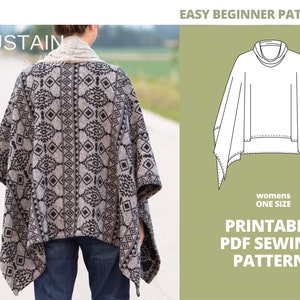 Cowl Neck Poncho | PDF Sewing Pattern | Easy to Wear | Comfort and Style | Instant Download | Print at Home | ONE SIZE image 2